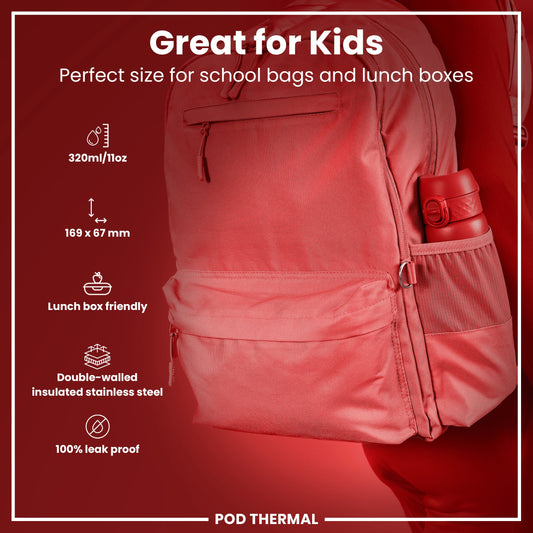 Leak Proof Thermal Steel Water Bottle, Insulated, Red, 320ml (11oz)