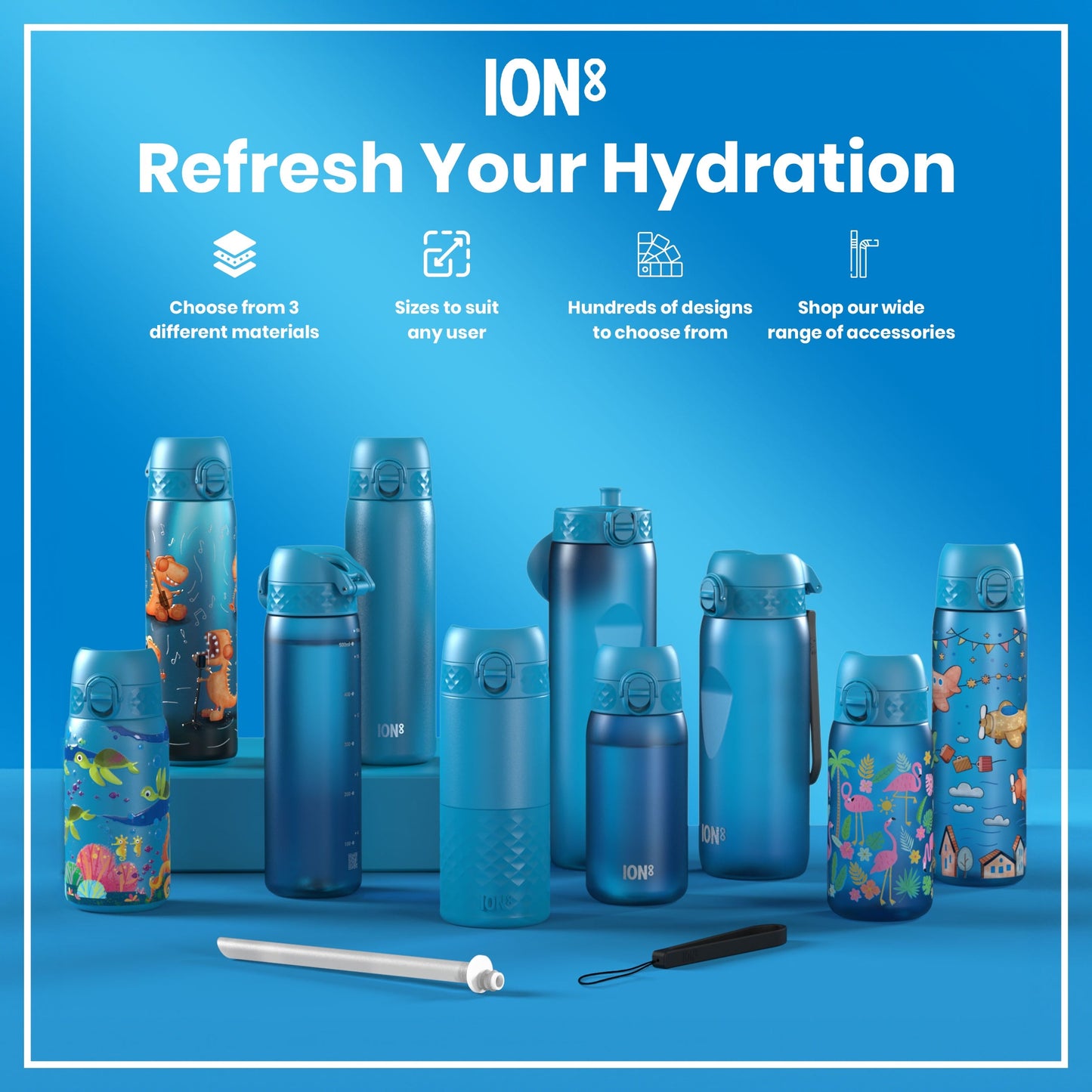 Leak Proof 1 Litre Thermal Water Bottle, Insulated, Blue, 1L