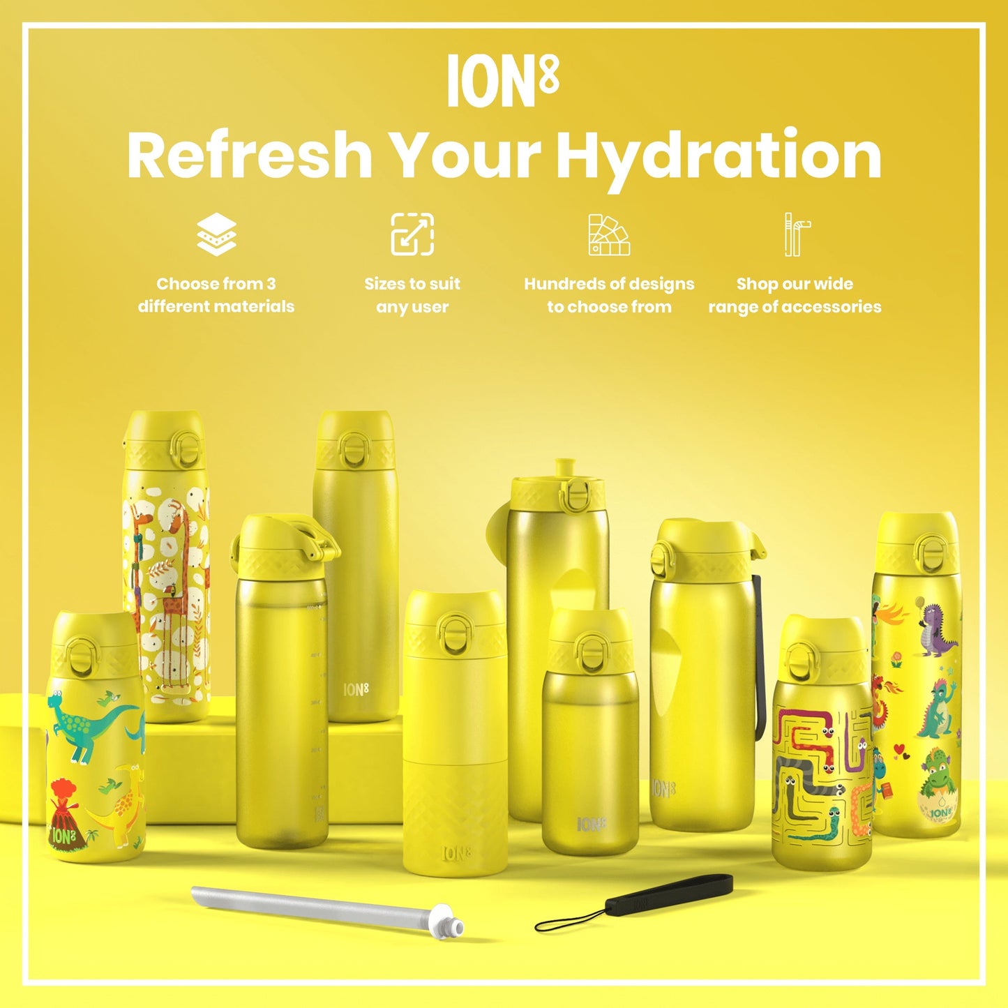 Leak Proof Thermal Water Bottle, Insulated Steel, Yellow, 320ml (11oz)