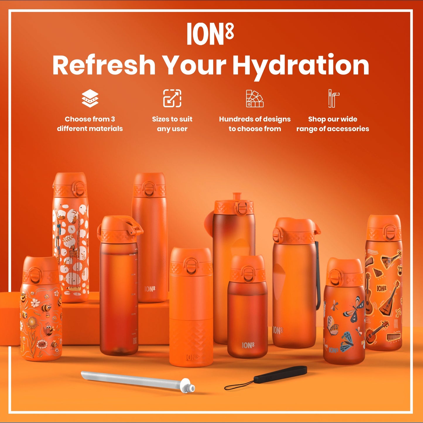 Leak Proof Slim Water Bottle, Recyclon, Music, 500ml (18oz)