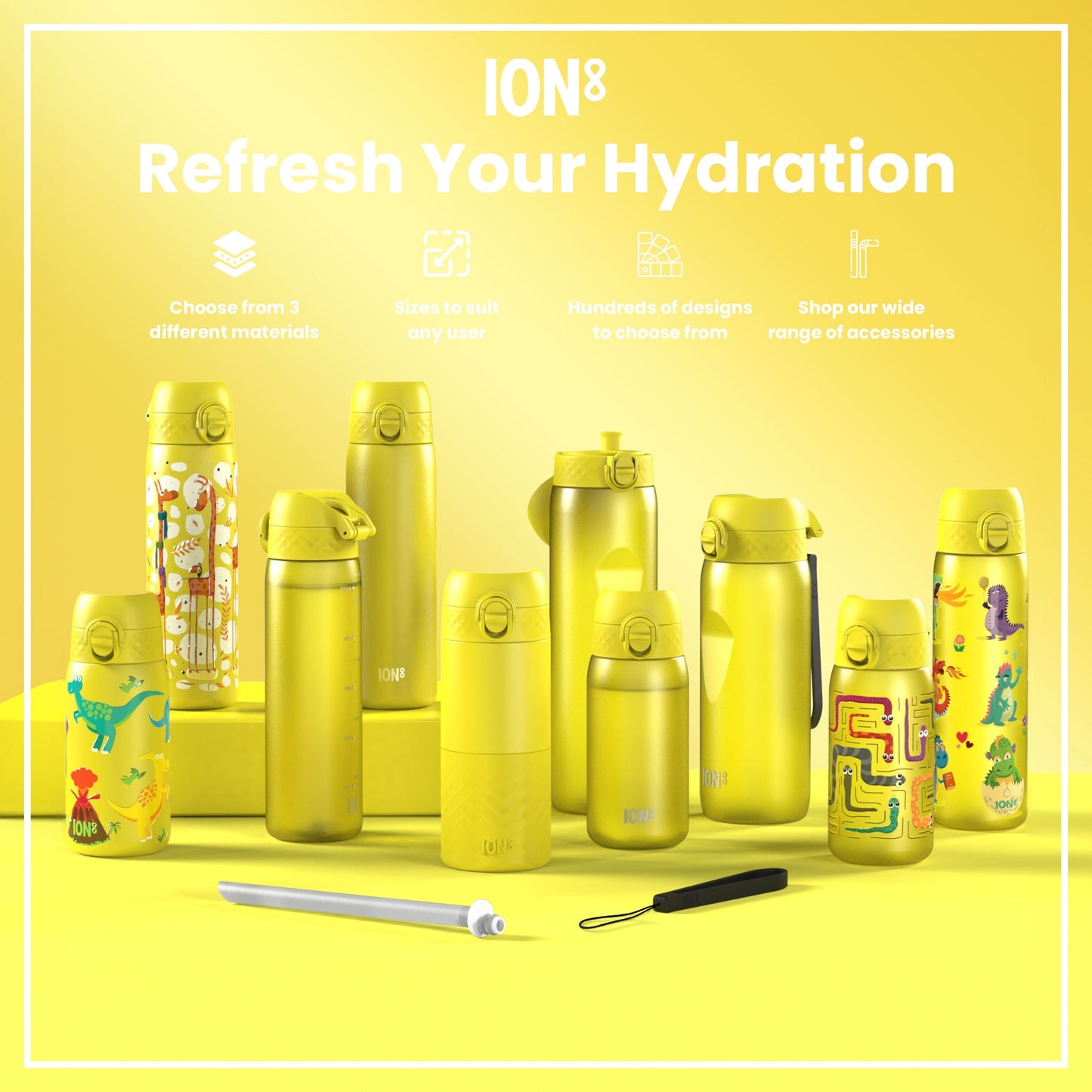 Leak Proof 1 Litre Water Bottle, Stainless Steel, Yellow, 1L