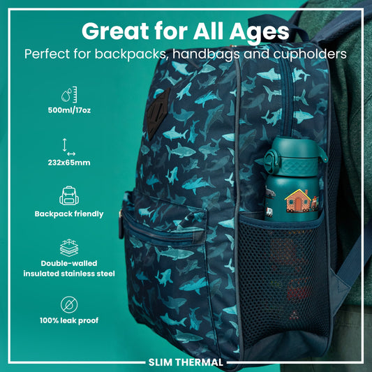 Leak Proof Slim Thermal Steel Water Bottle, Insulated, Automobiles, 500ml (17oz)