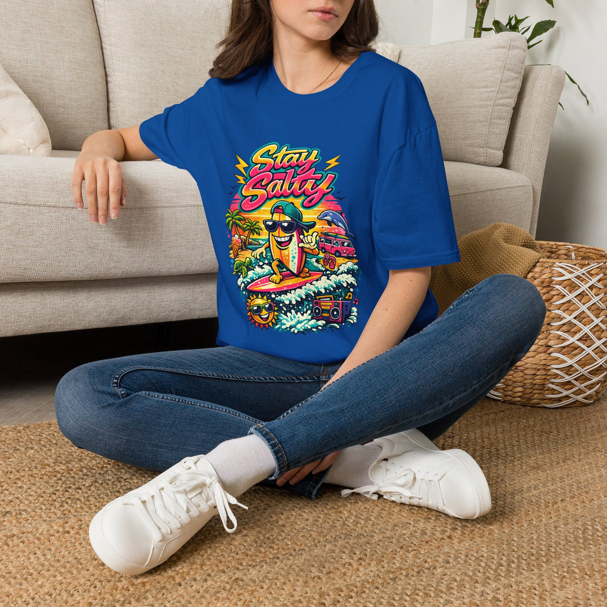 Stay Salty Beach T-Shirt — Retro Surf Cartoon Graphic Tee