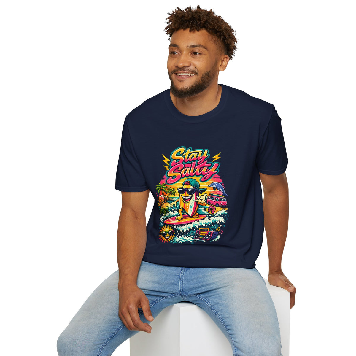 Stay Salty Beach T-Shirt — Retro Surf Cartoon Graphic Tee