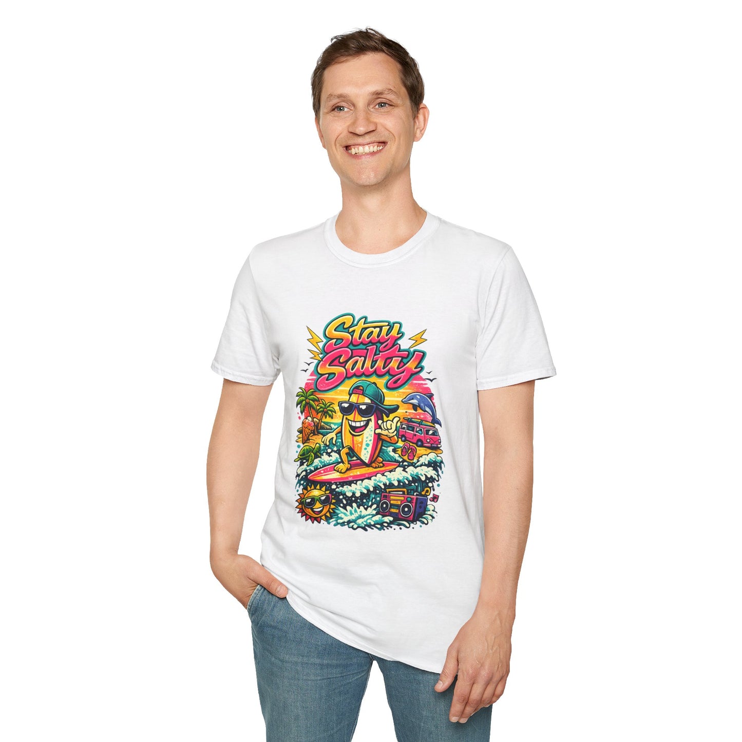 Stay Salty Beach T-Shirt — Retro Surf Cartoon Graphic Tee