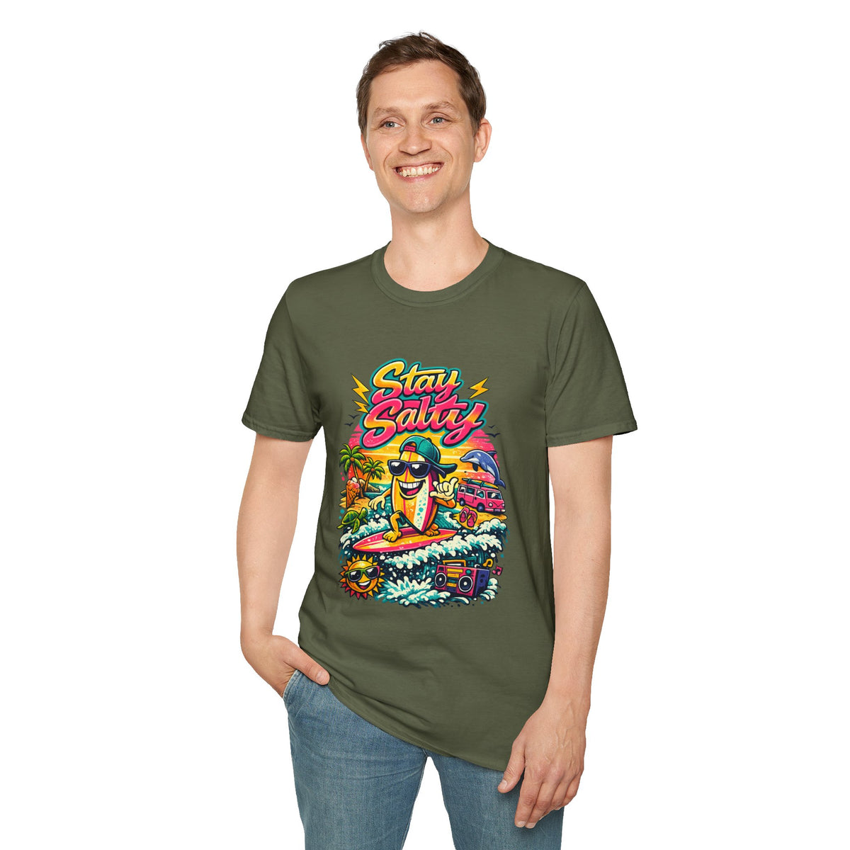 Stay Salty Beach T-Shirt — Retro Surf Cartoon Graphic Tee