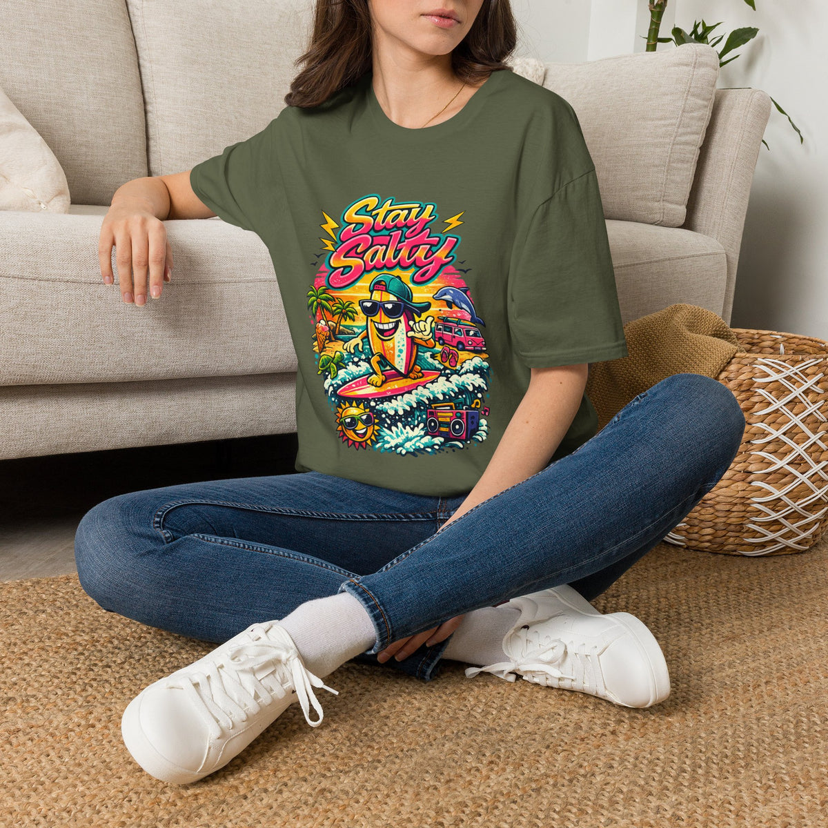 Stay Salty Beach T-Shirt — Retro Surf Cartoon Graphic Tee
