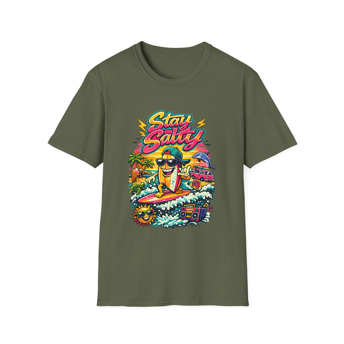 Stay Salty Beach T-Shirt — Retro Surf Cartoon Graphic Tee