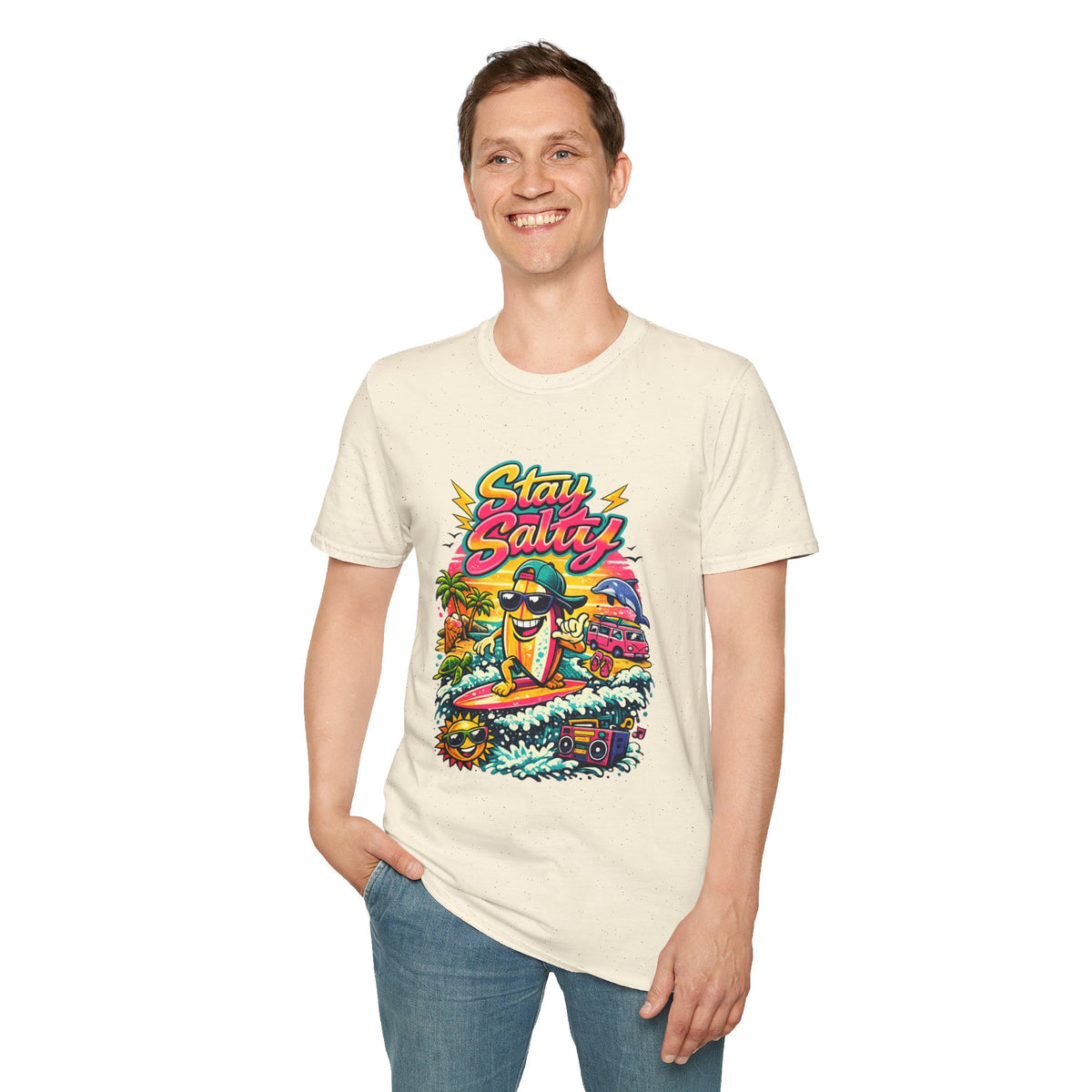 Stay Salty Beach T-Shirt — Retro Surf Cartoon Graphic Tee