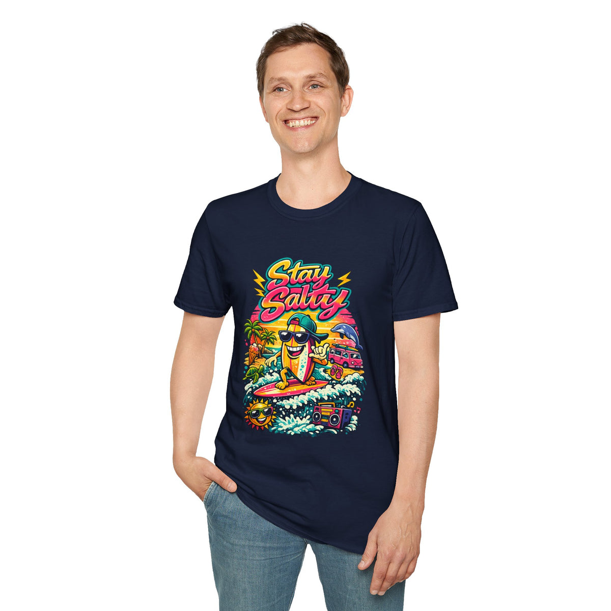 Stay Salty Beach T-Shirt — Retro Surf Cartoon Graphic Tee