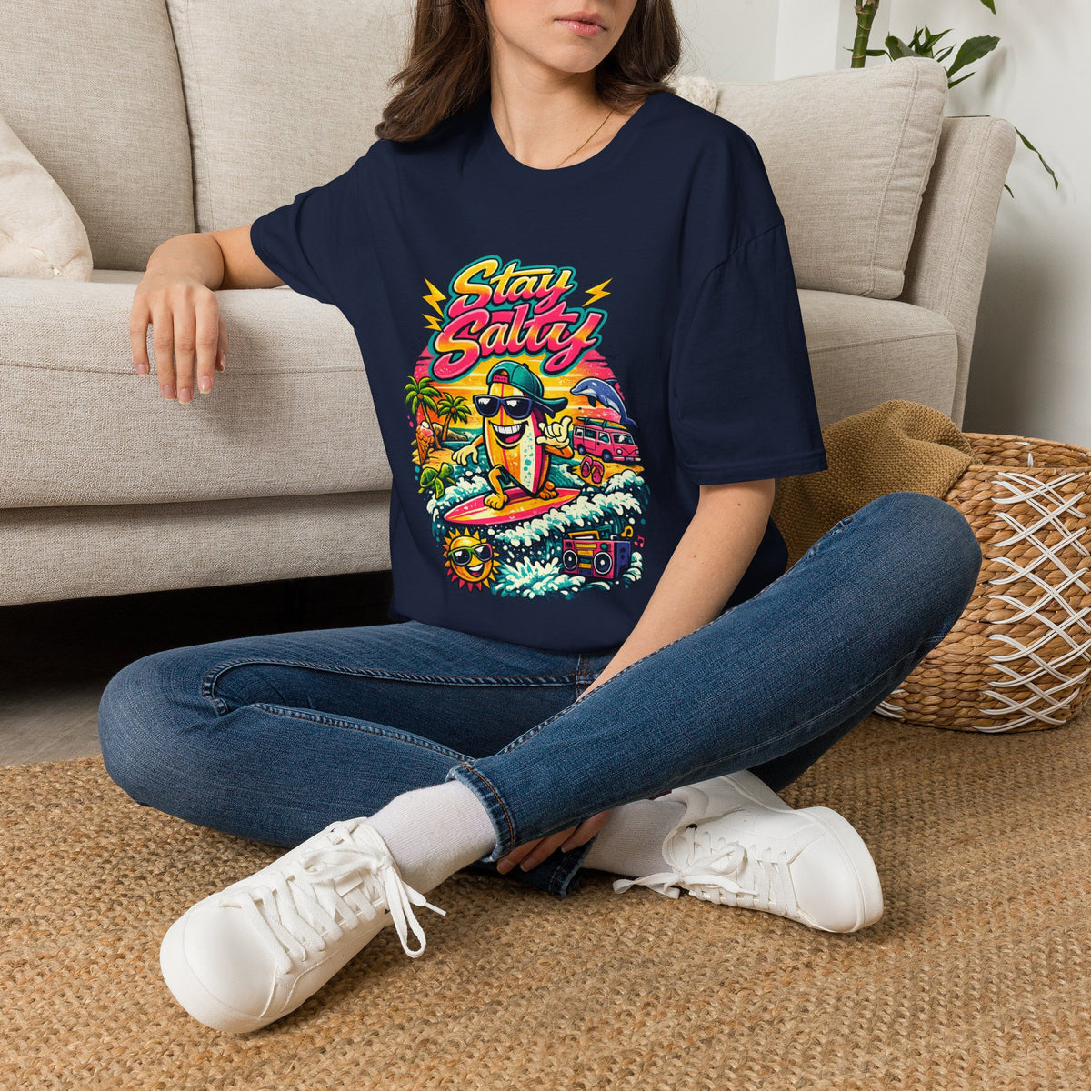 Stay Salty Beach T-Shirt — Retro Surf Cartoon Graphic Tee
