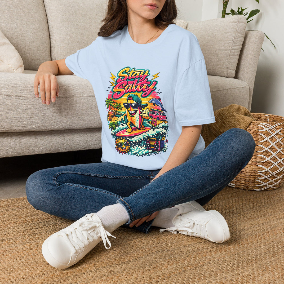 Stay Salty Beach T-Shirt — Retro Surf Cartoon Graphic Tee