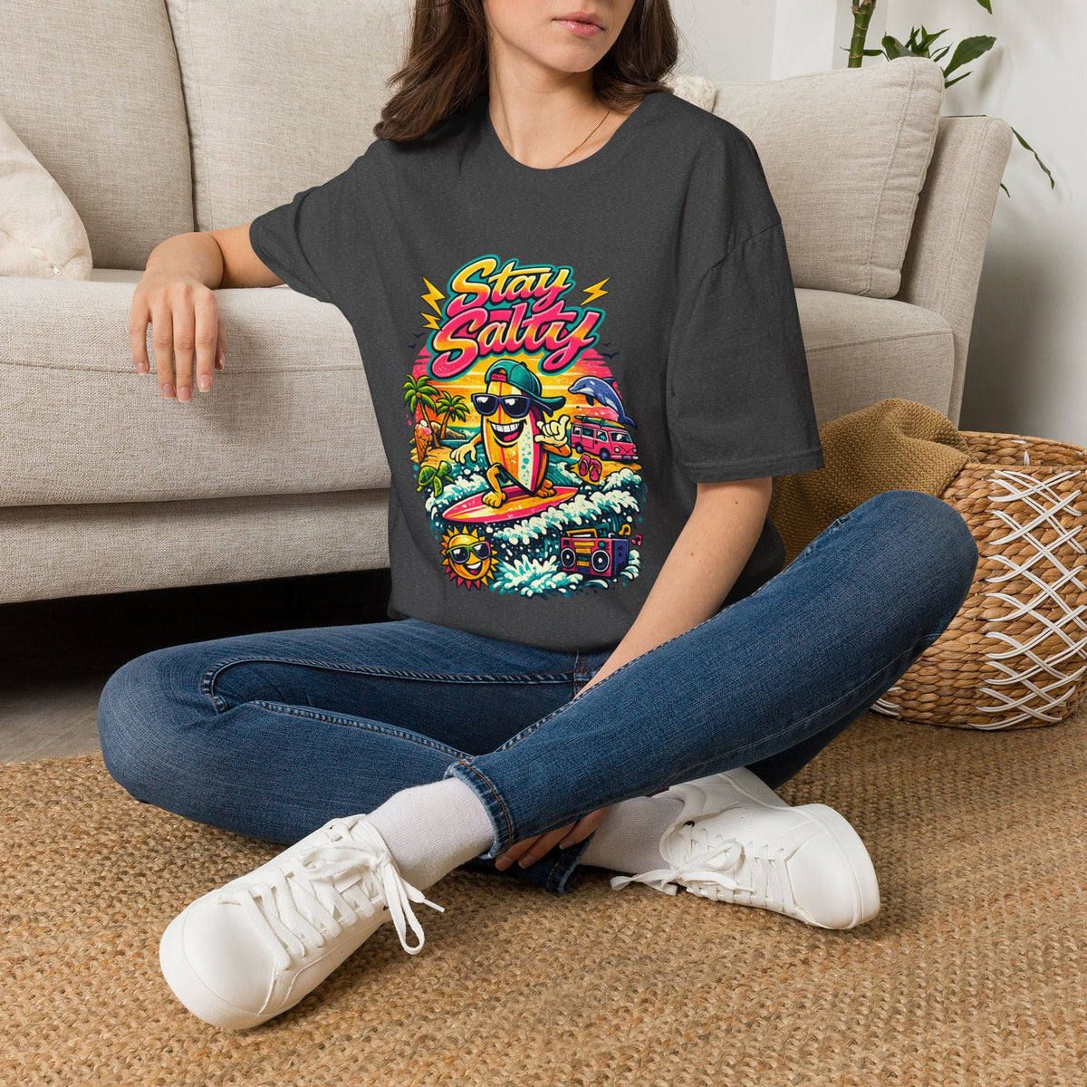 Stay Salty Beach T-Shirt — Retro Surf Cartoon Graphic Tee