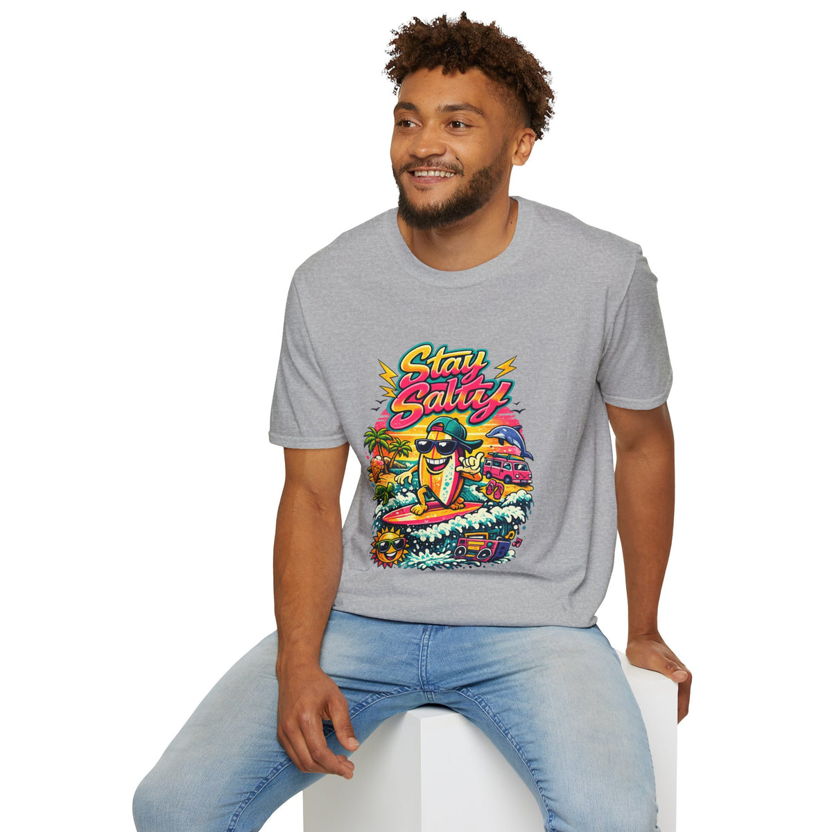 Stay Salty Beach T-Shirt — Retro Surf Cartoon Graphic Tee