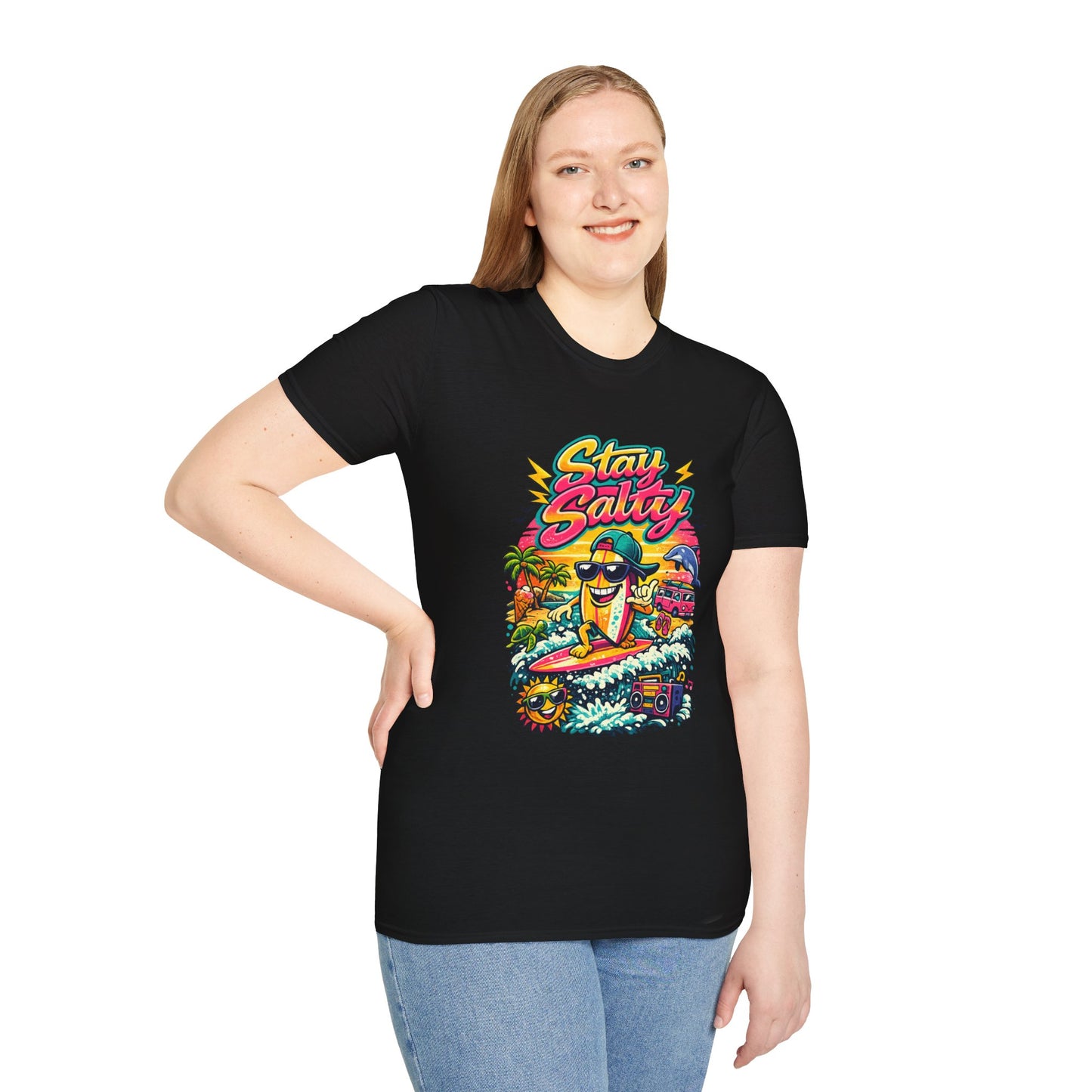Stay Salty Beach T-Shirt — Retro Surf Cartoon Graphic Tee
