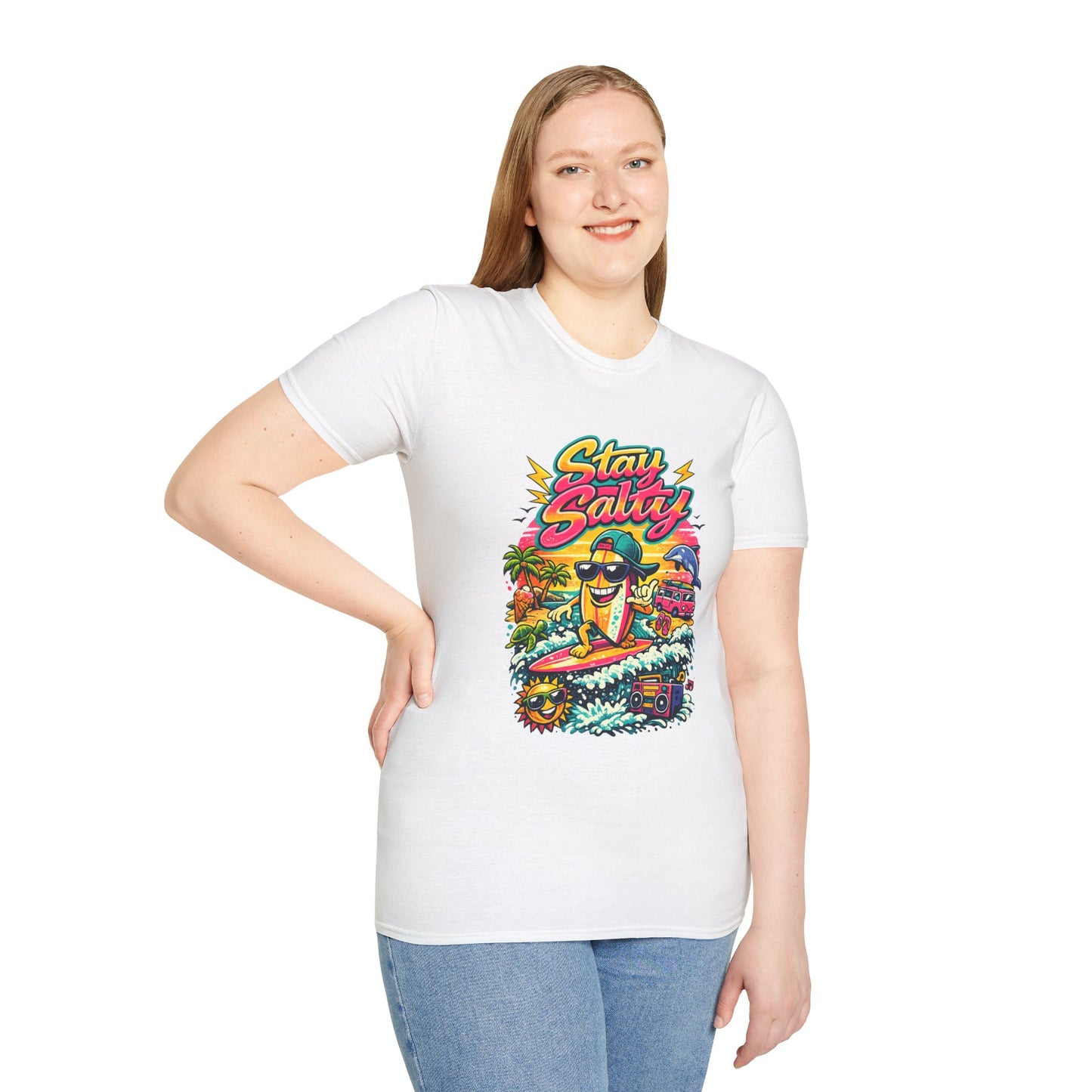 Stay Salty Beach T-Shirt — Retro Surf Cartoon Graphic Tee