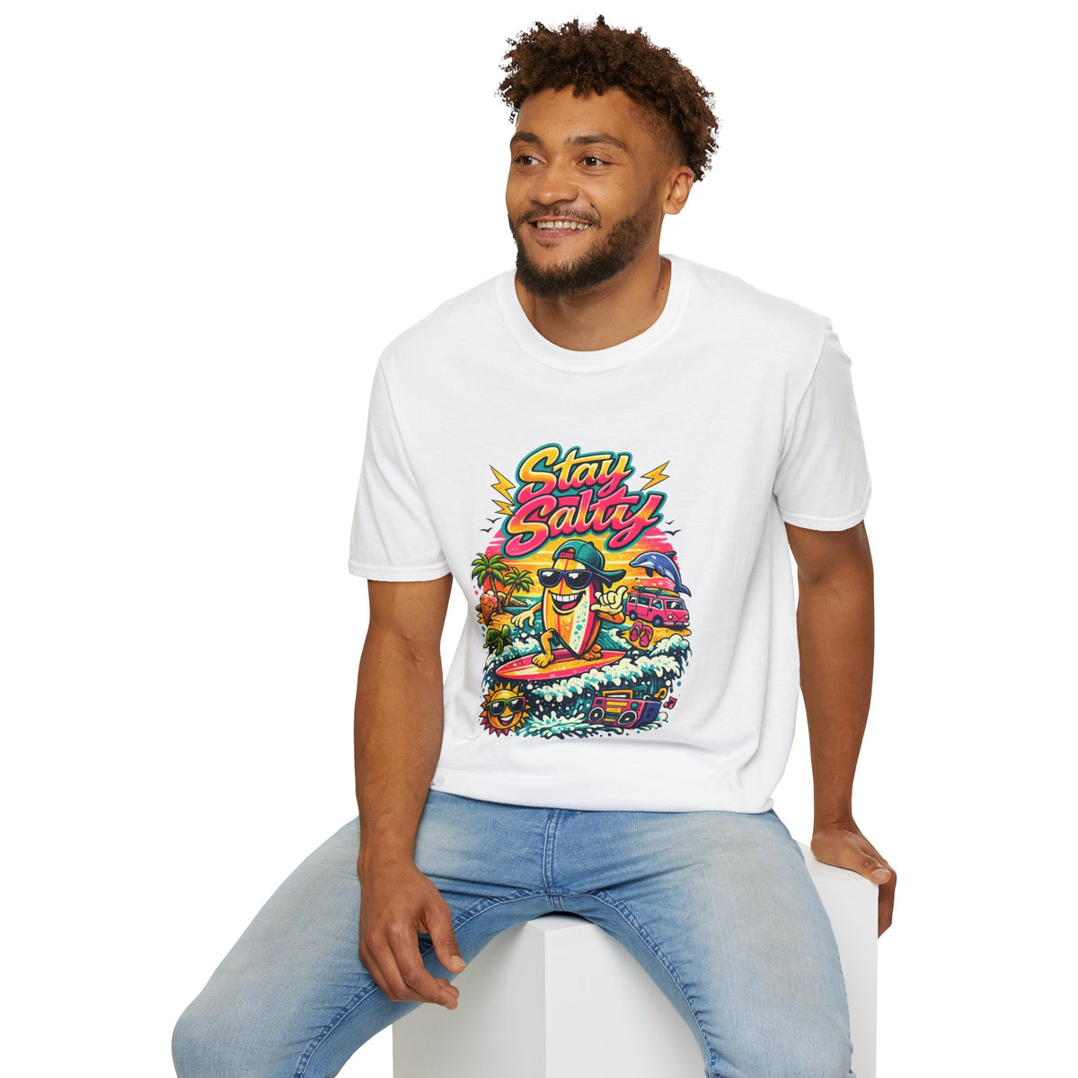 Stay Salty Beach T-Shirt — Retro Surf Cartoon Graphic Tee