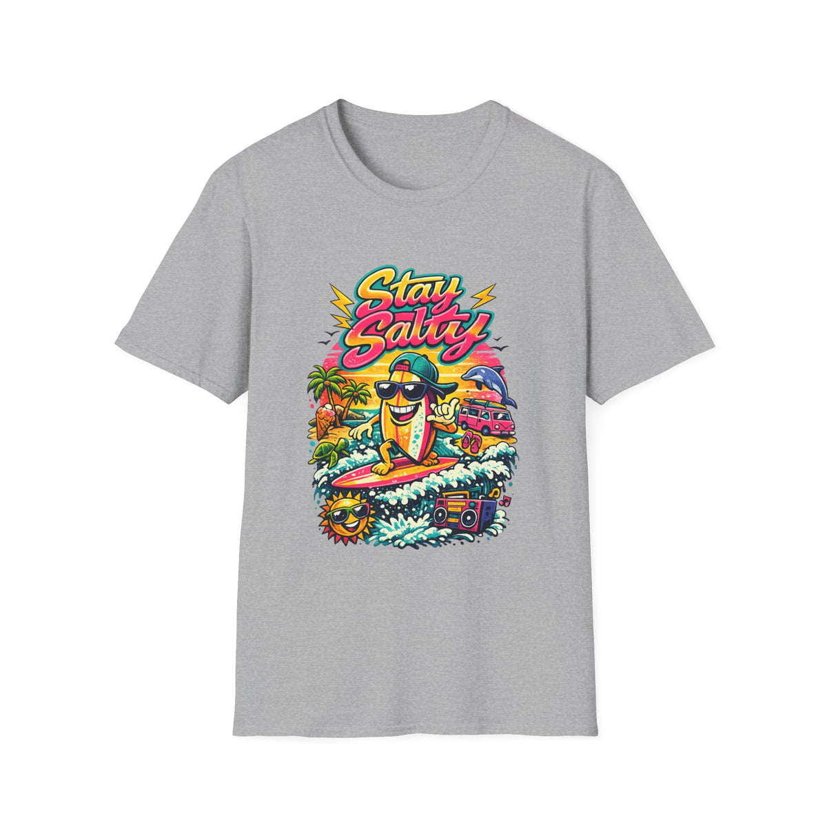 Stay Salty Beach T-Shirt — Retro Surf Cartoon Graphic Tee
