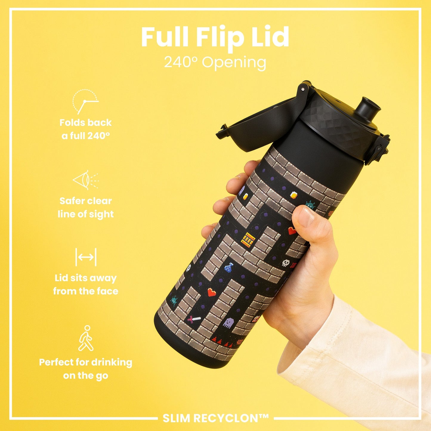 Leak Proof Slim Water Bottle, Recyclon, Gamer, 500ml (18oz)