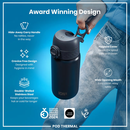 Leak Proof Thermal Steel Water Bottle, Insulated, Ash Navy, 320ml (11oz)