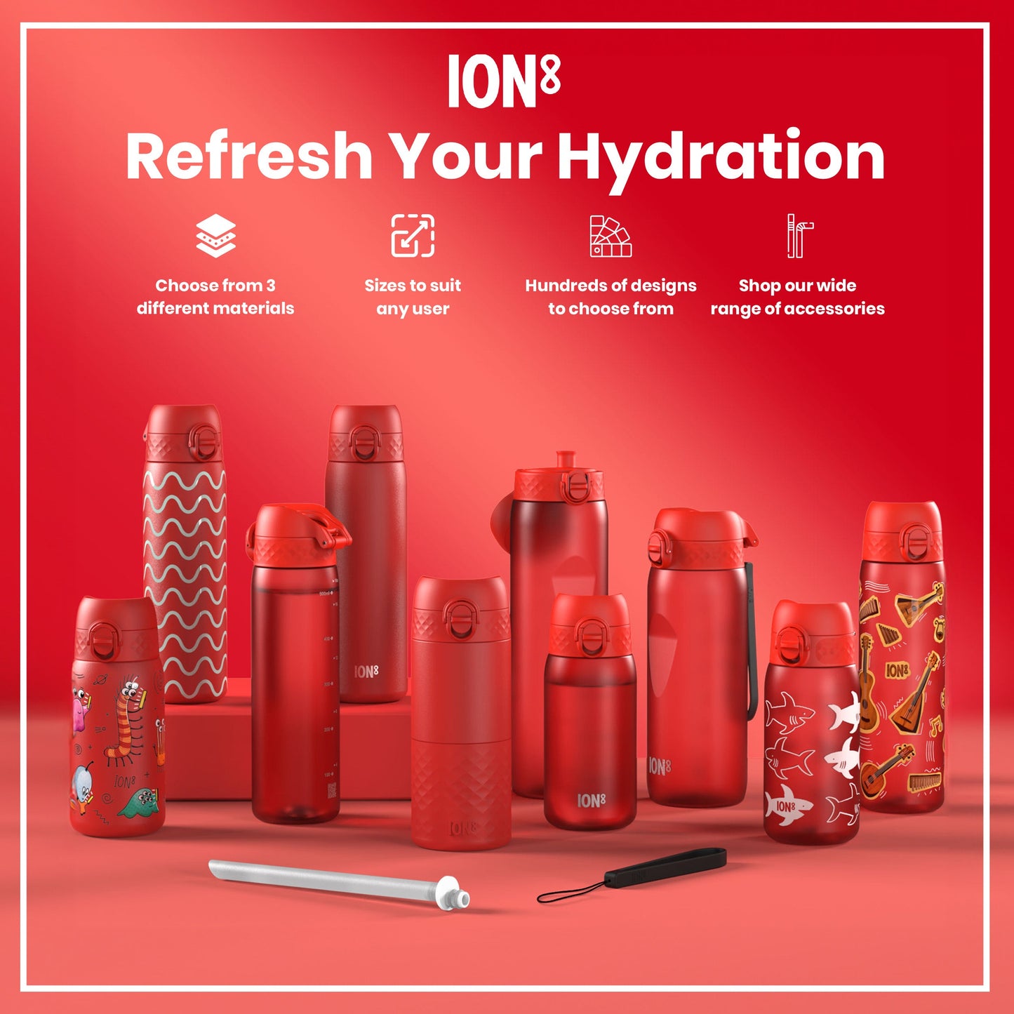 Leak Proof 1 litre Water Bottle, Recyclon, Red, 1L