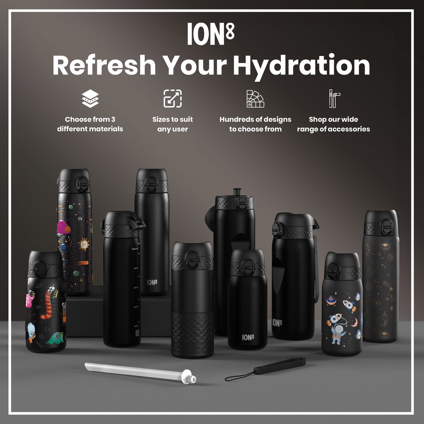 Leak Proof 1 litre Water Bottle, Recyclon, Black, 1L