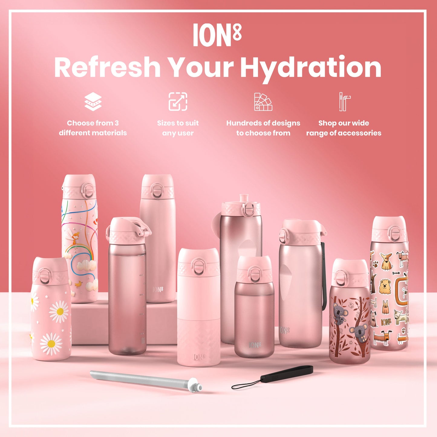 Leak Proof 1 litre Water Bottle, Recyclon, Rose Quartz, 1L