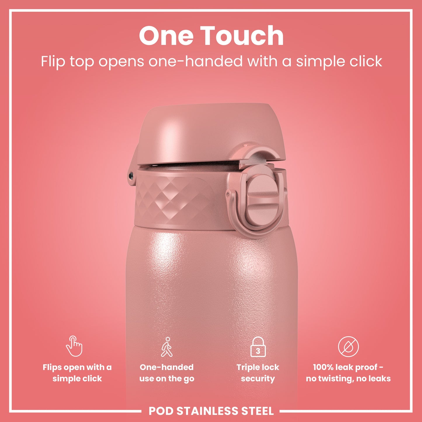 Leak Proof Kids Water Bottle, Stainless Steel, Ash Rose, 400ml (13oz)
