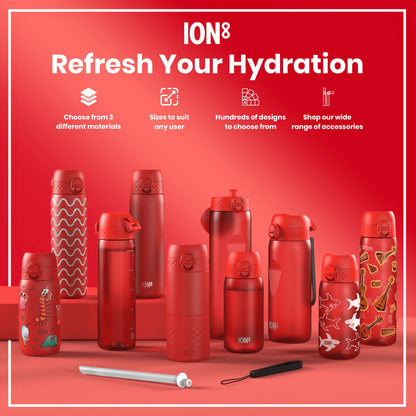 Leak Proof Slim Water Bottle, Recyclon, Red, 500ml (18oz)