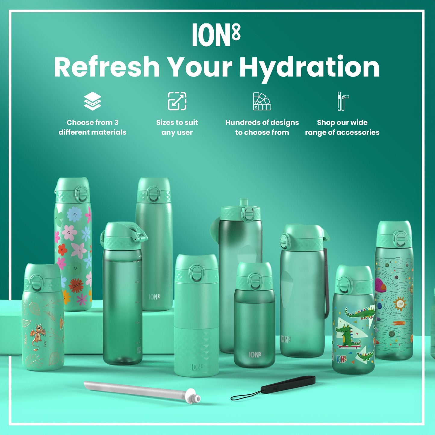 Leak Proof Kids Water Bottle, Stainless Steel, Teal, 400ml (13oz)