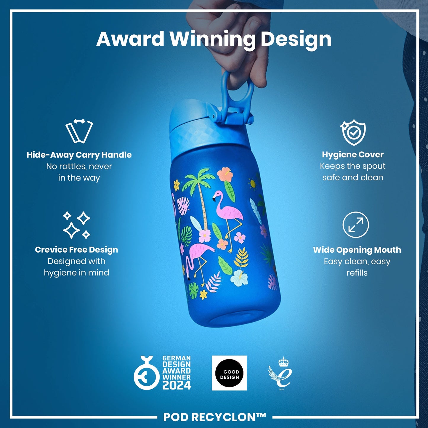 Leak Proof Kids Water Bottle, Recyclon, Flamingos, 350ml (12oz)