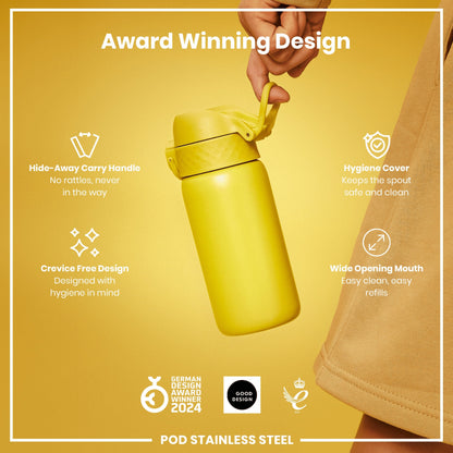 Leak Proof Kids Water Bottle, Stainless Steel, Yellow, 400ml (13oz)