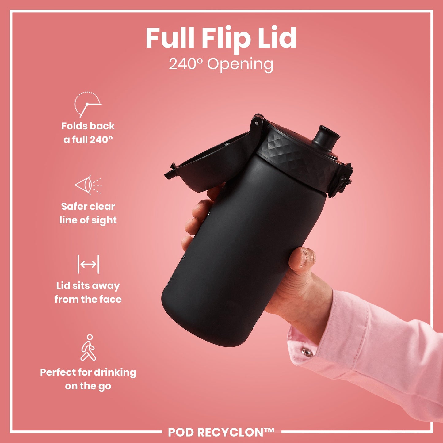 Leak Proof Small Water Bottle With Straw, Recyclon, Black, 350ml (12oz)