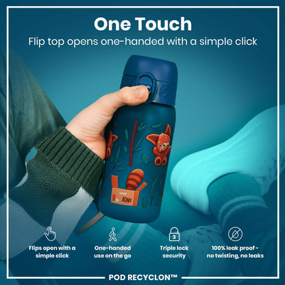 Leak Proof Kids Water Bottle, Recyclon, Red Pandas, 350ml (12oz)