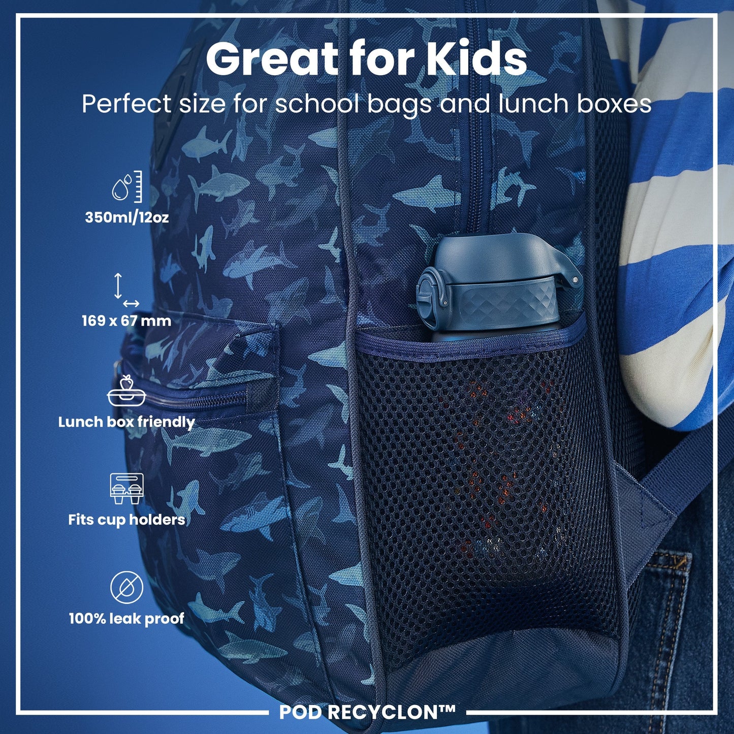 Leak Proof Kids Water Bottle, Recyclon, Gamer, 350ml (12oz)