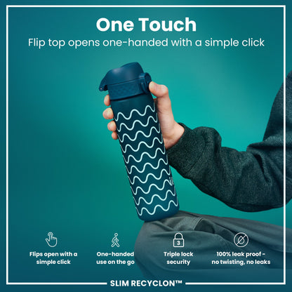 Leak Proof Slim Water Bottle, Recyclon, Waves, 500ml (18oz)