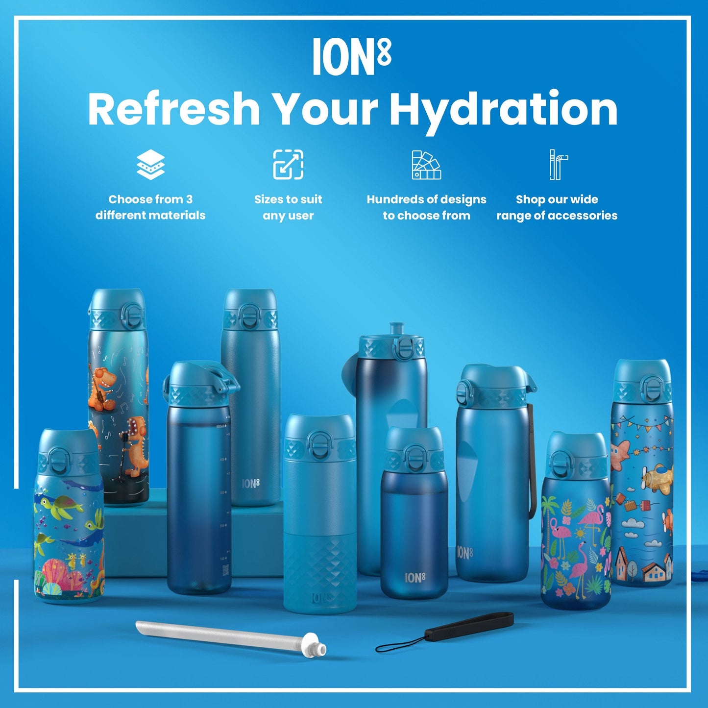 Leak Proof Slim Thermal Water Bottle, Insulated Steel, Airplanes, 500ml (17oz)