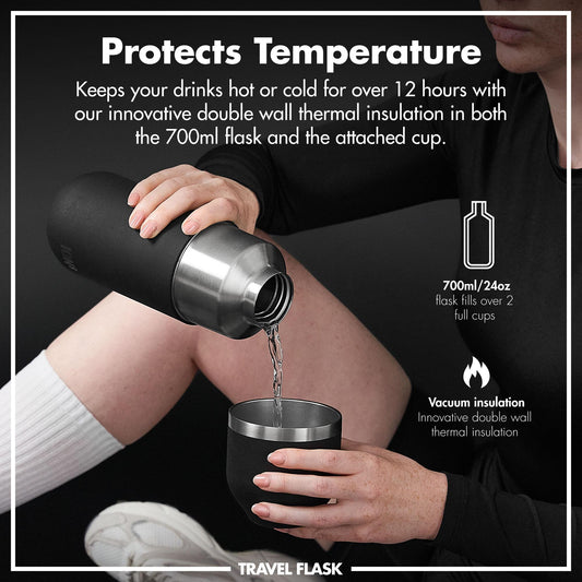 Luma Vacuum Insulated, Flask & Mug, Black, 700ml (24oz)