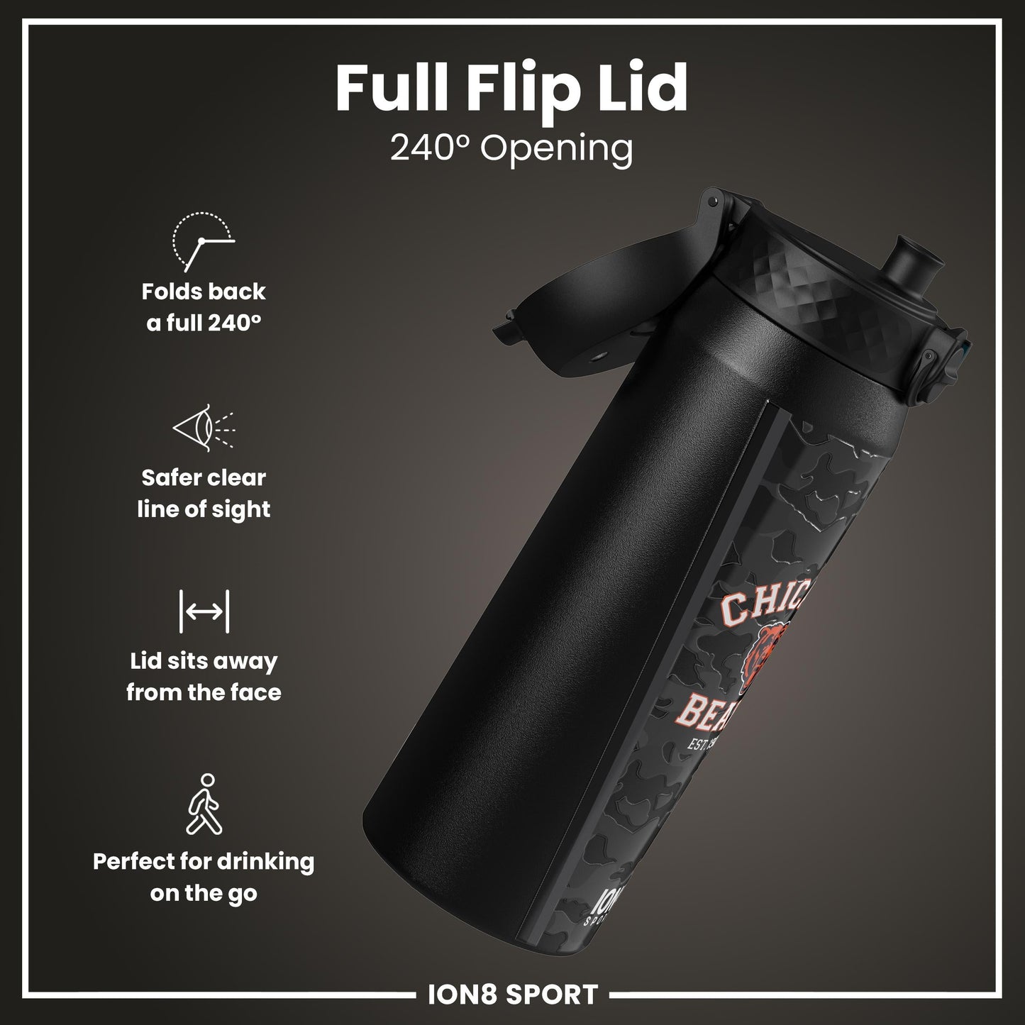 NFL x ION8 Insulated Steel Water Bottle, NFL Bears, 750ml (24oz)
