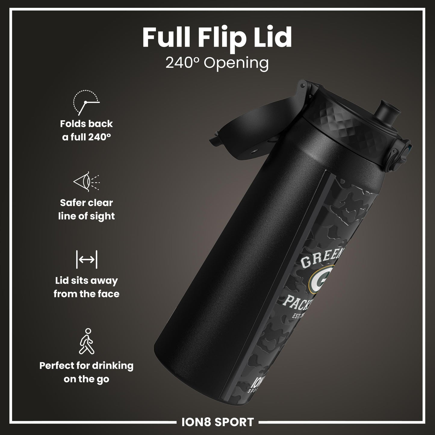 NFL x ION8 Insulated Steel Water Bottle, NFL Packers, 750ml (24oz)