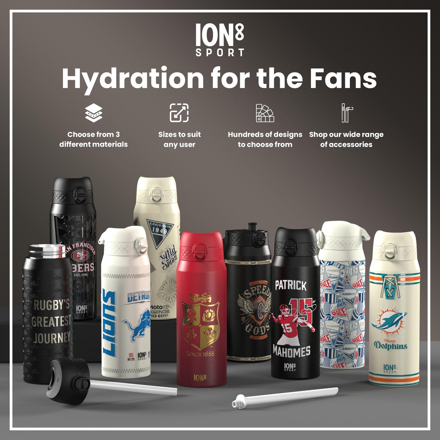 NFL x ION8 Insulated Steel Water Bottle, NFL Chiefs, 750ml (24oz)