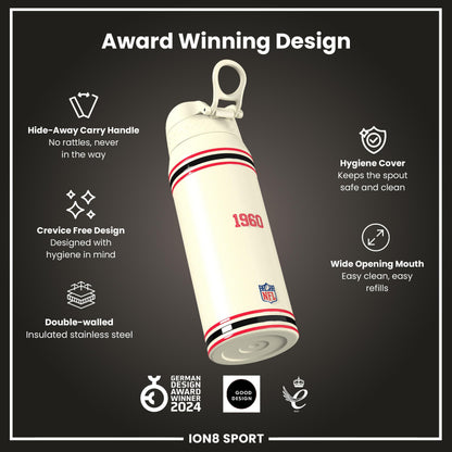 NFL x ION8 Insulated Steel Water Bottle, NFL Chiefs, 750ml (24oz)