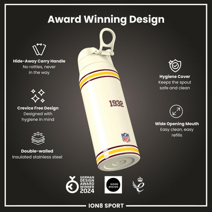 NFL x ION8 Insulated Steel Water Bottle, NFL Commanders, 750ml (24oz)